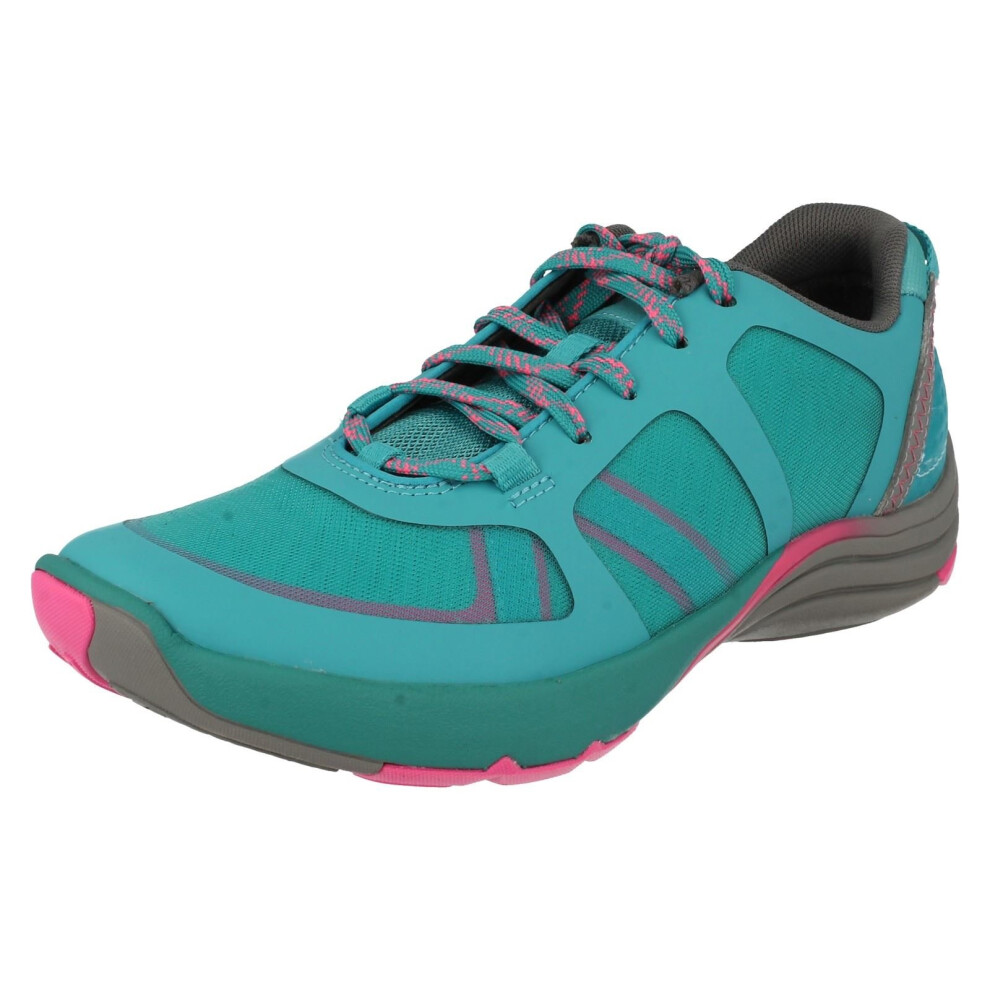 (UK 4, Teal (Blue)) Ladies Clarks Active Wear Trainers Wave Kick - D Fit