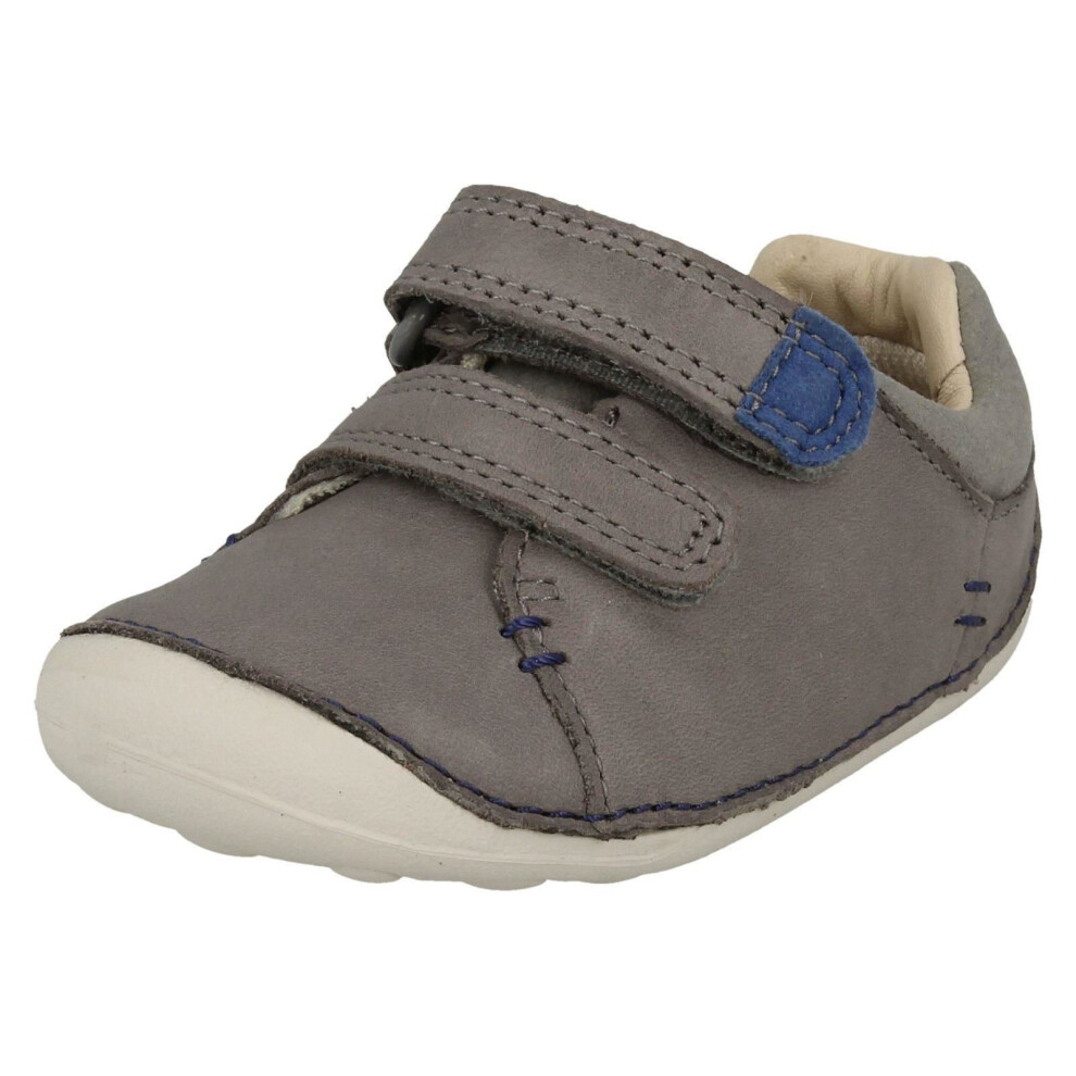 (UK 2 Infant, Grey) Boys Clarks First Shoes Tiny Toby - G Fit