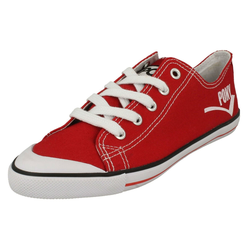 (UK 4.5, Red) Ladies Pony Lace Up Pumps Acute