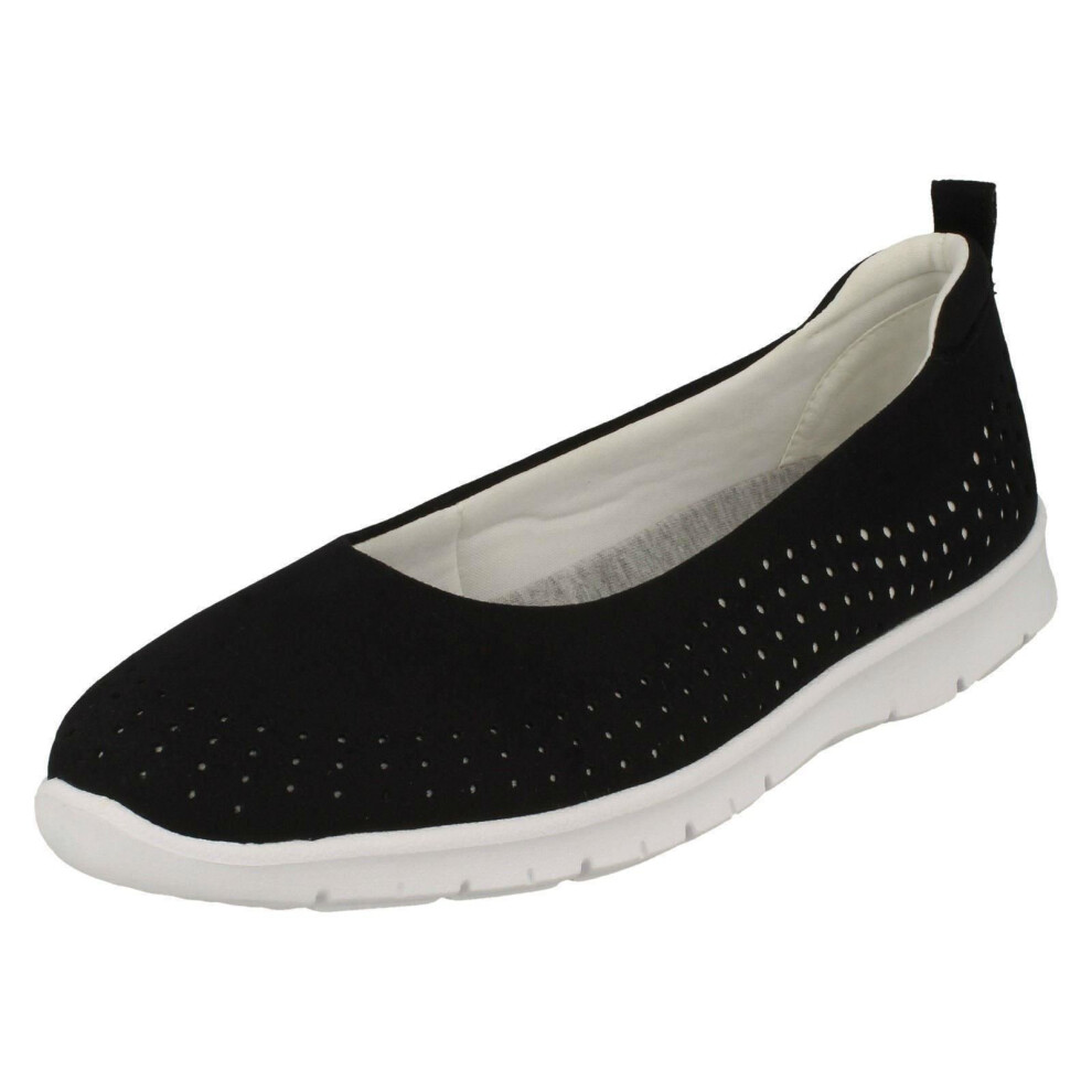 (UK 7.5, Black) Ladies Cloud Steppers By Clarks Flat Shoes Step Allena Sea - D Fit