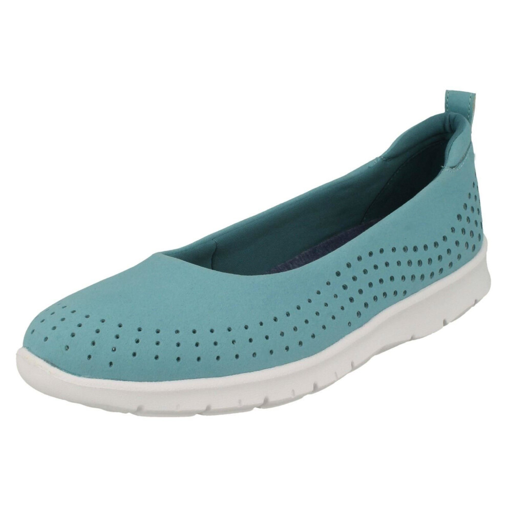 (UK 3.5, Aqua (Blue)) Ladies Cloud Steppers By Clarks Flat Shoes Step Allena Sea - D Fit