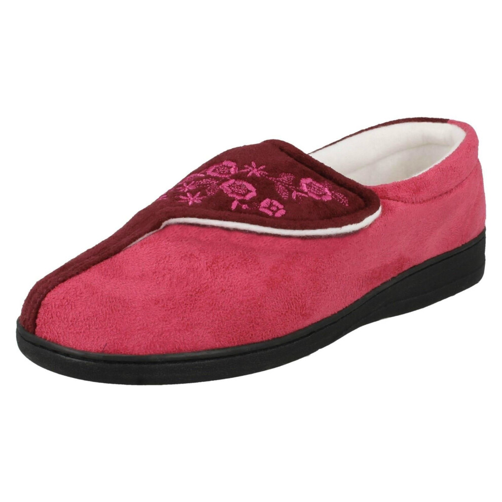 (UK 5, Burgundy/Fuchsia (Pink)) Ladies Jyoti Embroidered Slippers Julie W15-191