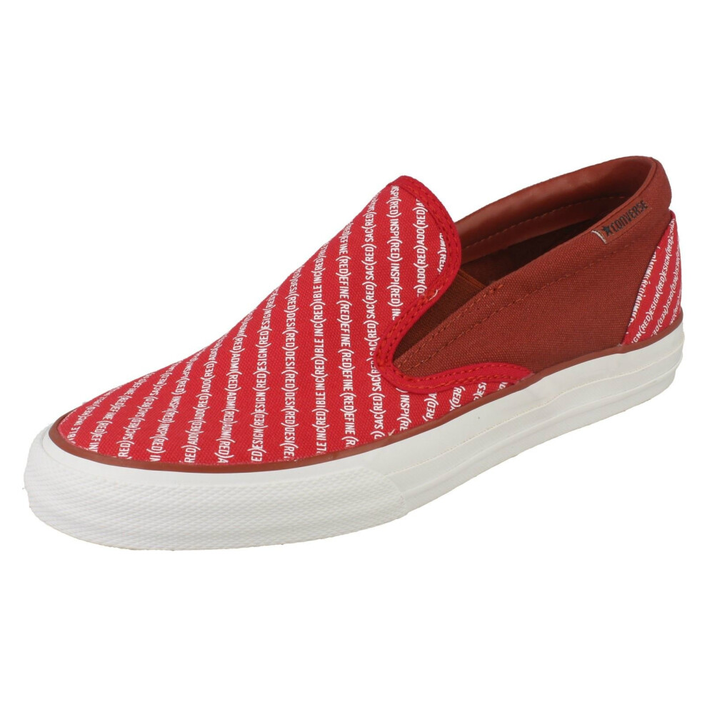 Mens Converse Slip On Shoes Skid Grip - Red/White Textile - UK Size 6.5 - EU Size 40.5 - US Size 7.5