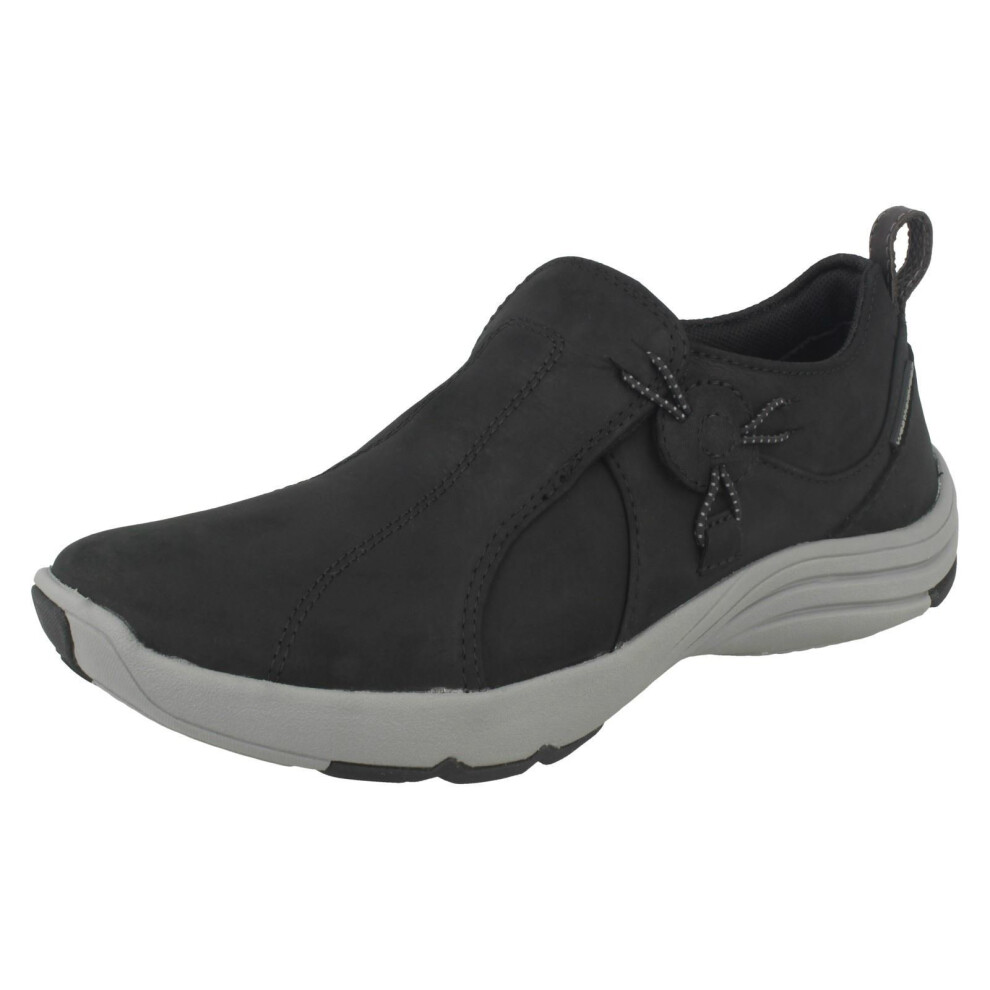 (UK 3, Black) Ladies Clarks Casual Shoes Wave River - D Fit