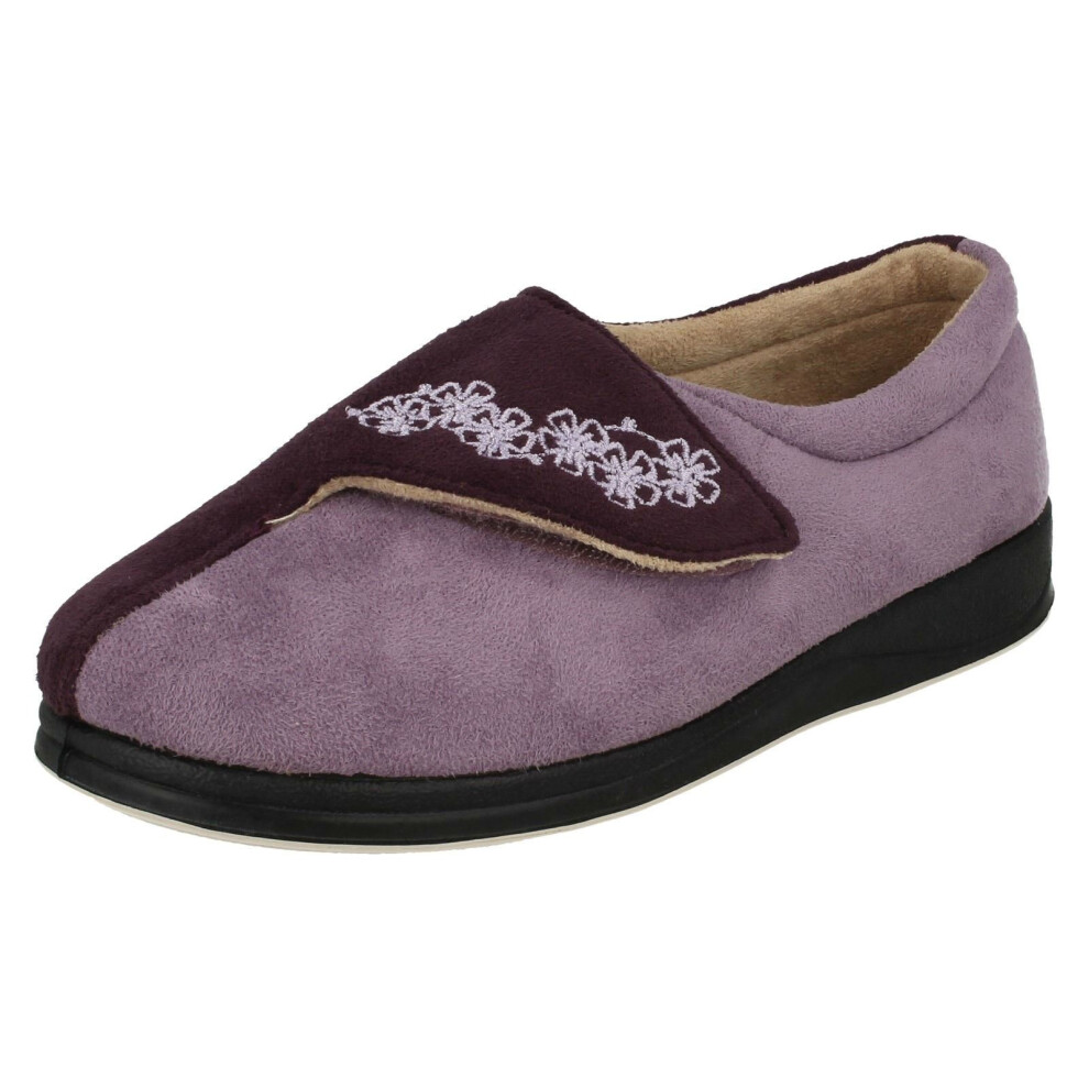 (UK 5, Purple) Ladies Padders Wide Fitting Memory Foam Slippers Hug - EE Fit