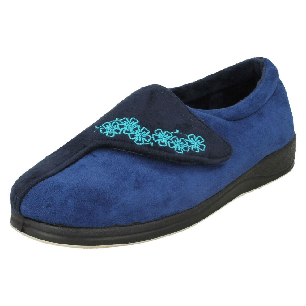 (UK 4, Royal/Combi (Blue)) Ladies Padders Wide Fitting Memory Foam Slippers Hug - EE Fit