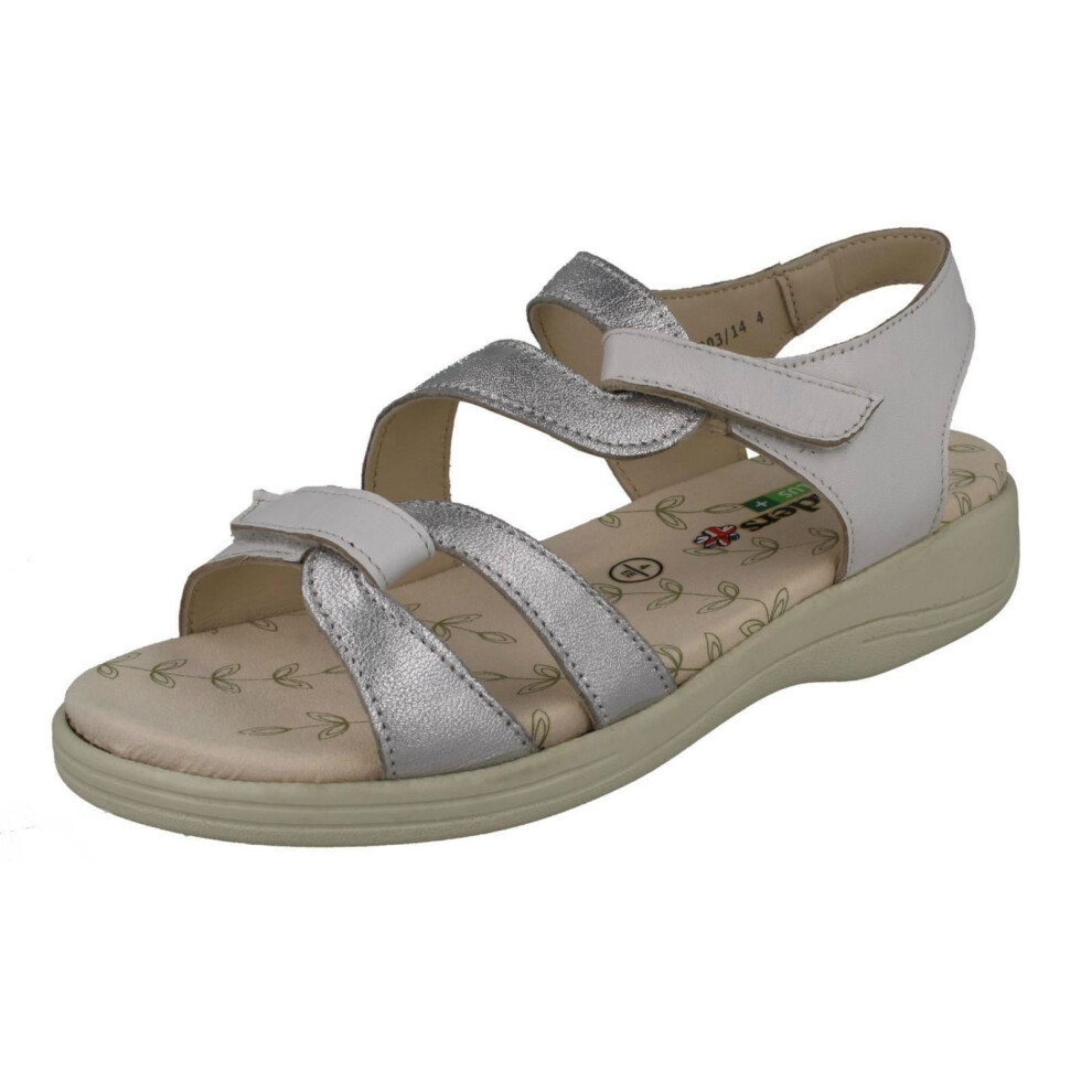 (UK 6, White/Silver (White)) Ladies Padders Strappy Sandals Sunseek - 2E Fit