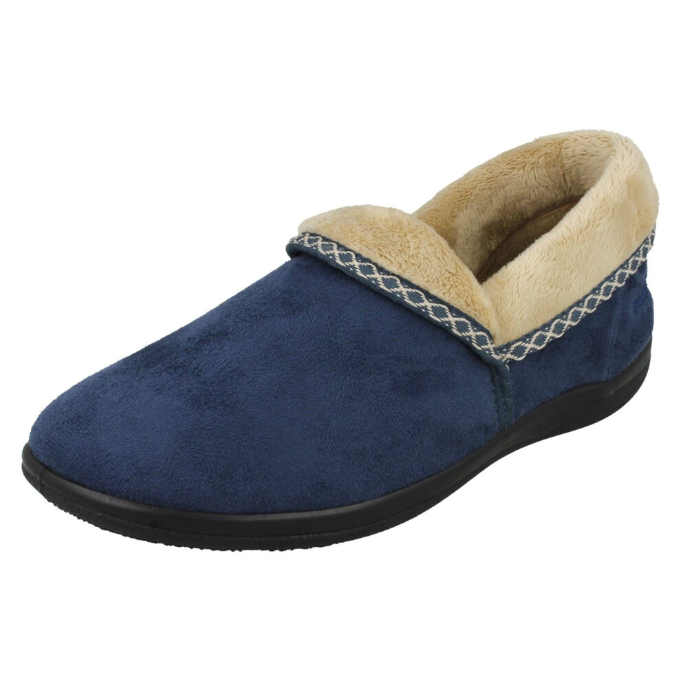 (UK 6, Denim Blue (Blue)) Ladies Padders Wide Fitting Slippers Mellow - EE Fit