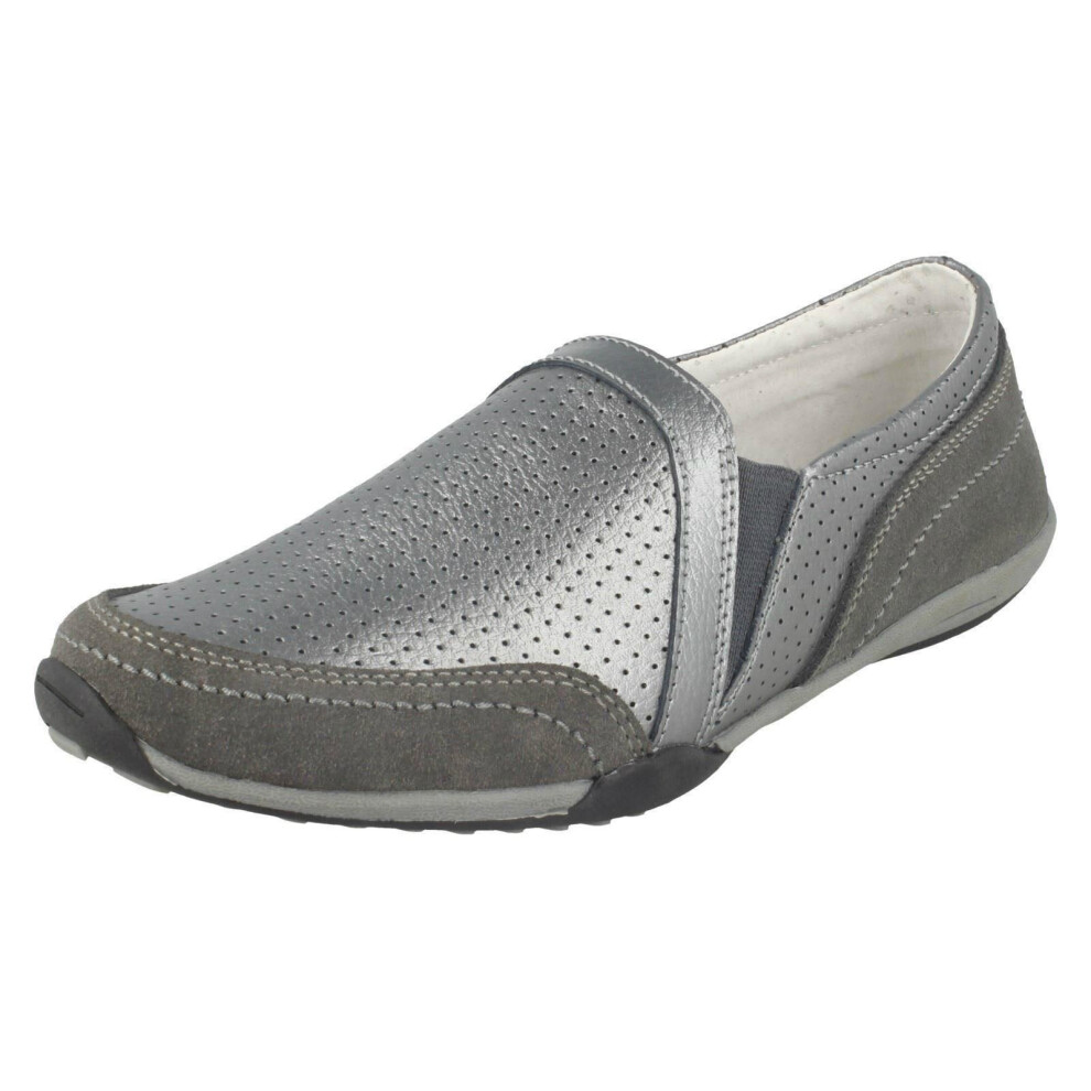 Down To Earth (Uk 5, Pewter (Silver)) Ladies Leather Casual Shoes F80423 Green
