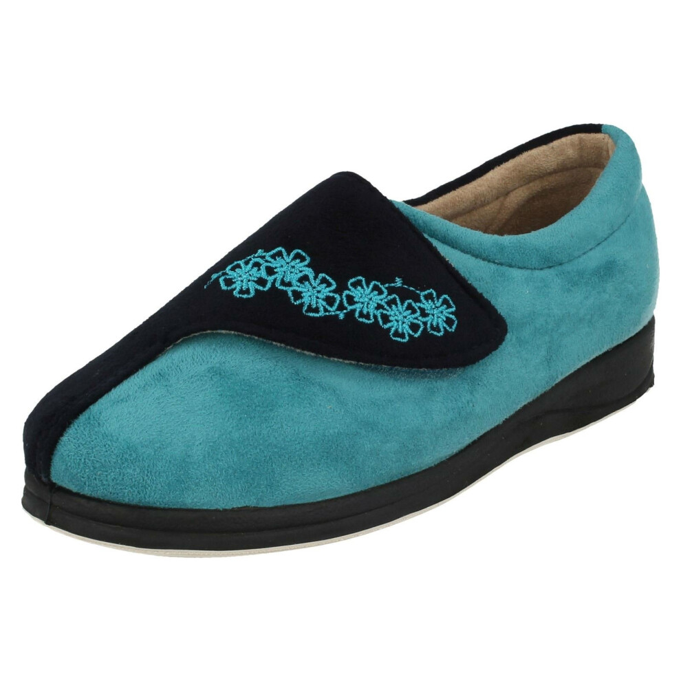 (UK 4, Navy (Blue)) Ladies Padders Wide Fitting Memory Foam Slippers Hug - EE Fit