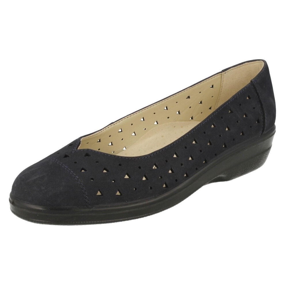 (UK 6.5, Navy (Blue)) Ladies Padders Ballerina Flats Faye - EE Fit