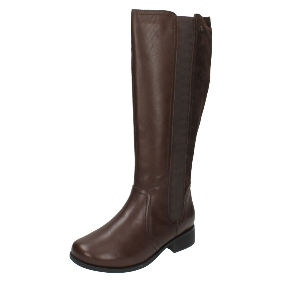 (UK 4, Brown) Ladies Padders Wide Fitting Mid Calf Length Long Boots Myra - EEE Fit