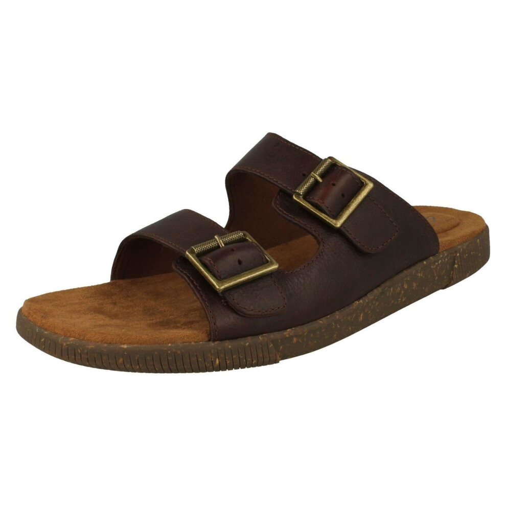 (UK 8, Mahogany (Brown)) Mens Clarks Buckle Detailed Sandals Vine Cedar - G Fit