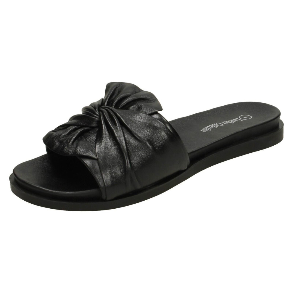 (UK 5, Black) Ladies Leather Collection Twisted Vamp Mules F00203