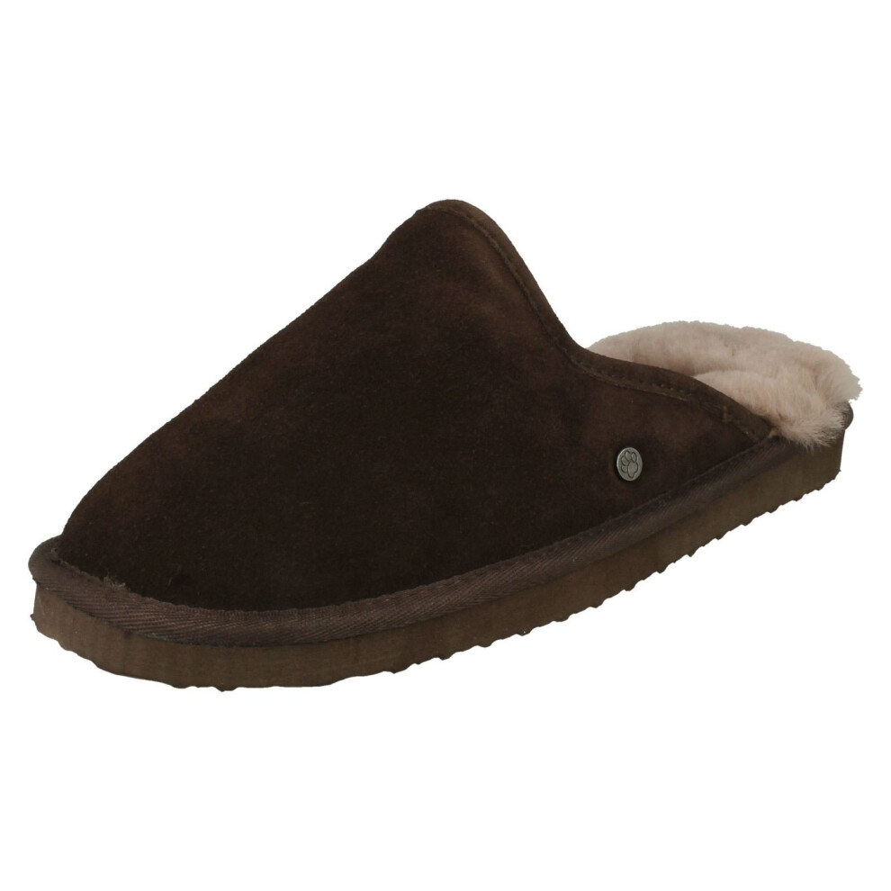 (UK 6, Dark Brown (Brown)) Mens Padders Genuine Lined Sheepskin Mule Slippers Nevis - G Fit