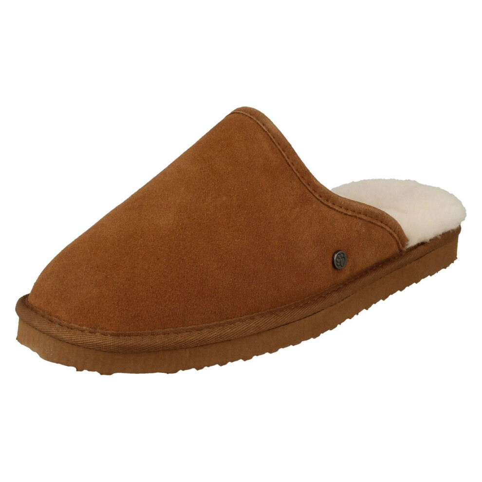 (UK 6, Camel (Brown)) Mens Padders Genuine Lined Sheepskin Mule Slippers Nevis - G Fit