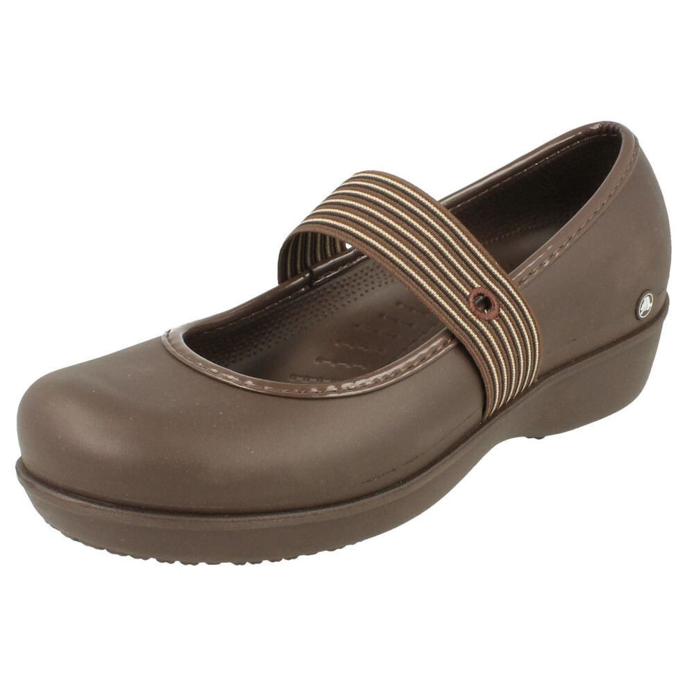 (UK 7, Brown) Ladies Crocs Wedged Ballerina Shoes Lexi