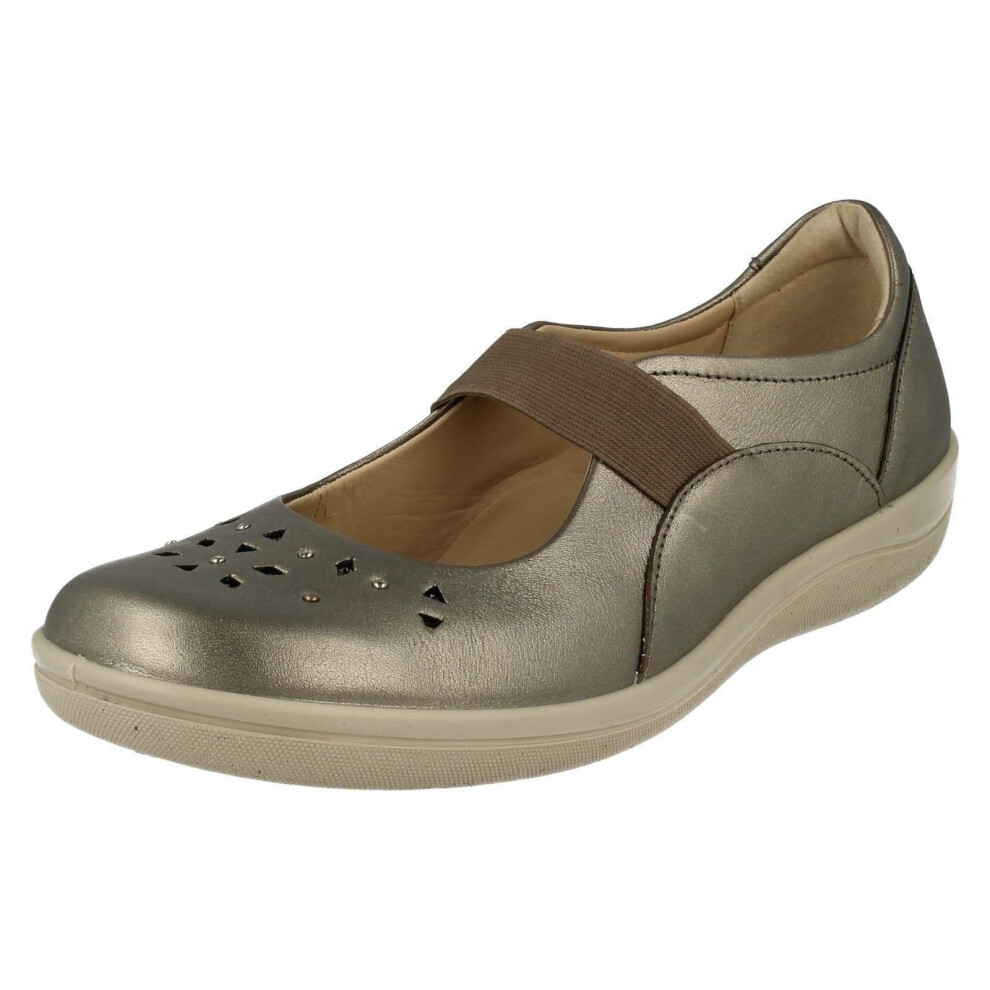 (UK 6, Pewter (Silver)) Ladies Padders Casual Flat Shoes Flare - E Fit