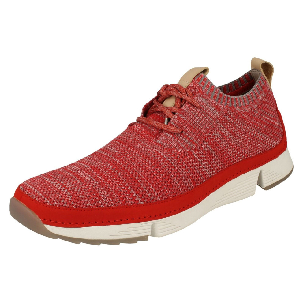 (UK 7, Red) Mens Clarks Casual Lace Up Trainers Tri Native - G Fit