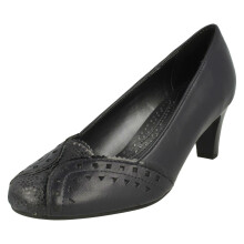 (UK 6, Navy (Blue)) Ladies Padders Heeled Court Shoes Janet - E Fit