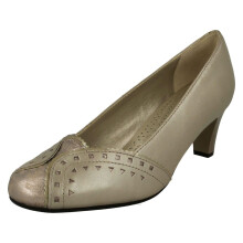 (UK 5.5, 98 Stone Pearl (Gold)) Ladies Padders Heeled Court Shoes Janet - E Fit