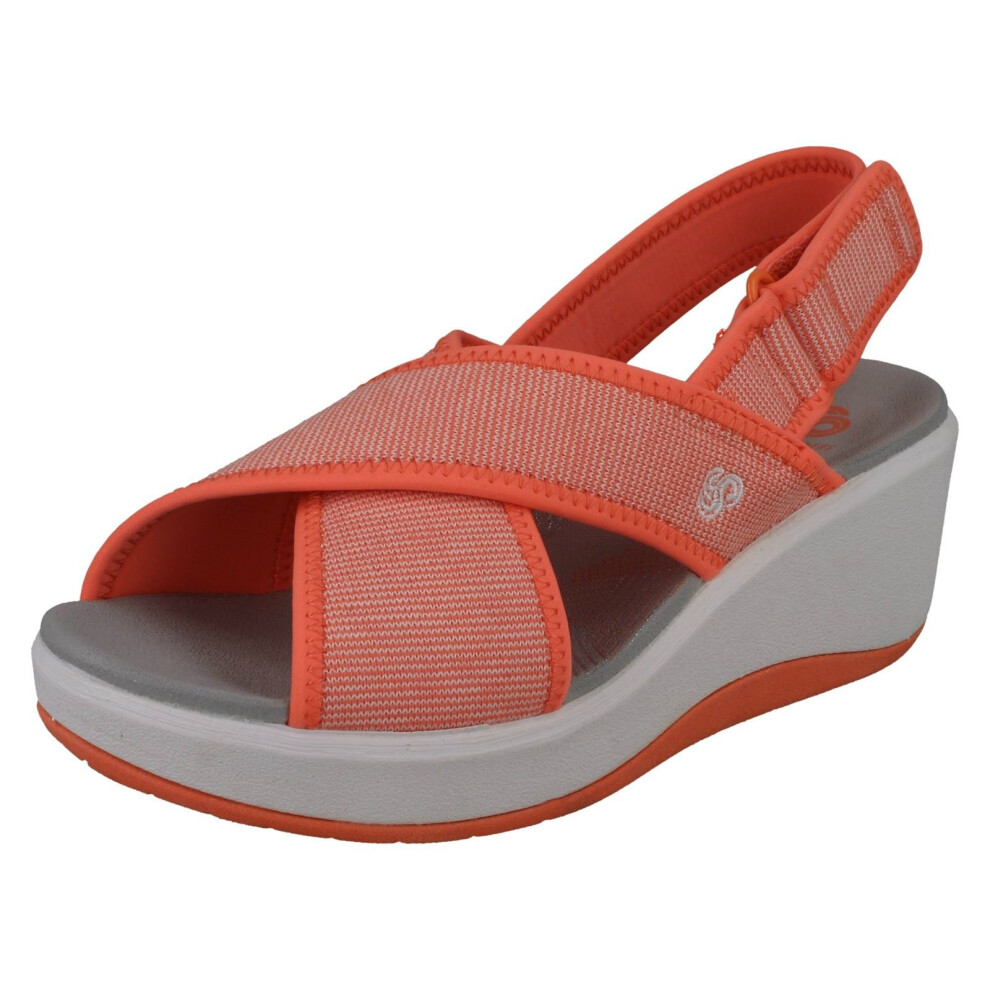 (UK 7, Coral (Orange)) Ladies Clarks Cloudsteppers Wedge Slingback Sandals Step Cali Cove - D Fit