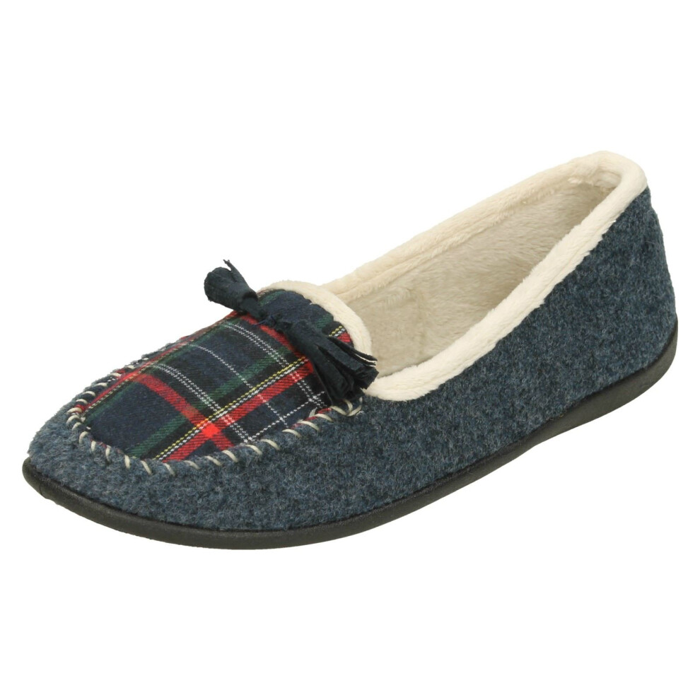 (UK 3, Navy (Blue)) Ladies Padders Slip On Slipper Shoes Tassel