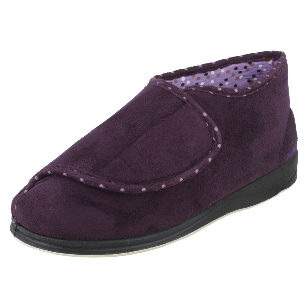 (UK 8, Purple) Ladies Padders Wide Fitting Boot Style Slippers Cherish - EE Fit