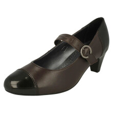 (UK 8, Brown) Ladies Padders Heeled Mary Jane Style Shoes Jean - EE Fit