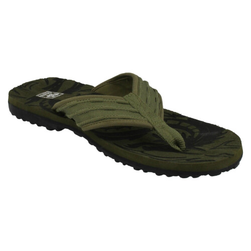 (UK 7, Olive (Green)) Mens Down To Earth Toe Post Flip Flops 1