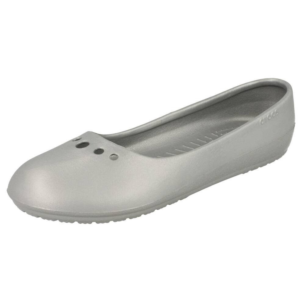 (UK 8, Silver) Ladies Crocs Ballerina Shoes Prima