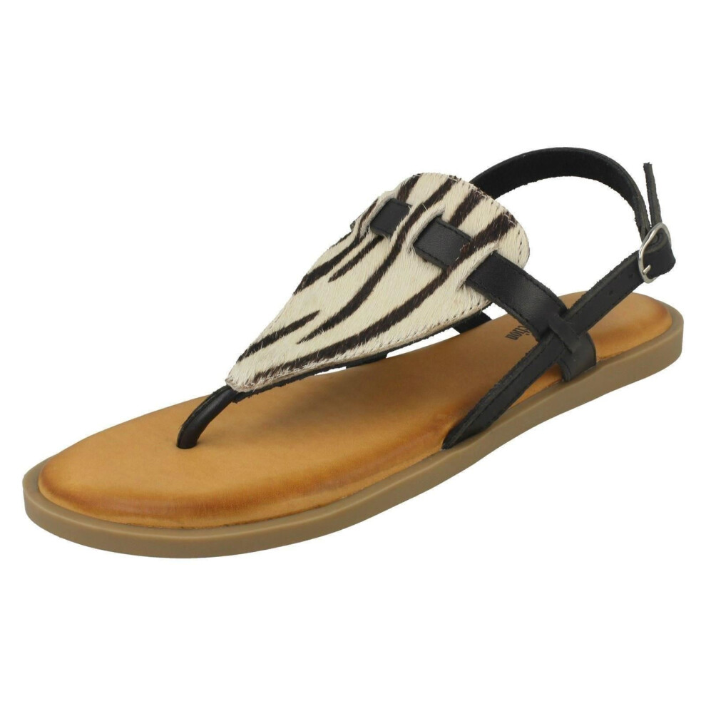 (UK 7, Black Zebra Print) Ladies Leather Collection Animal Print Sandals F00228
