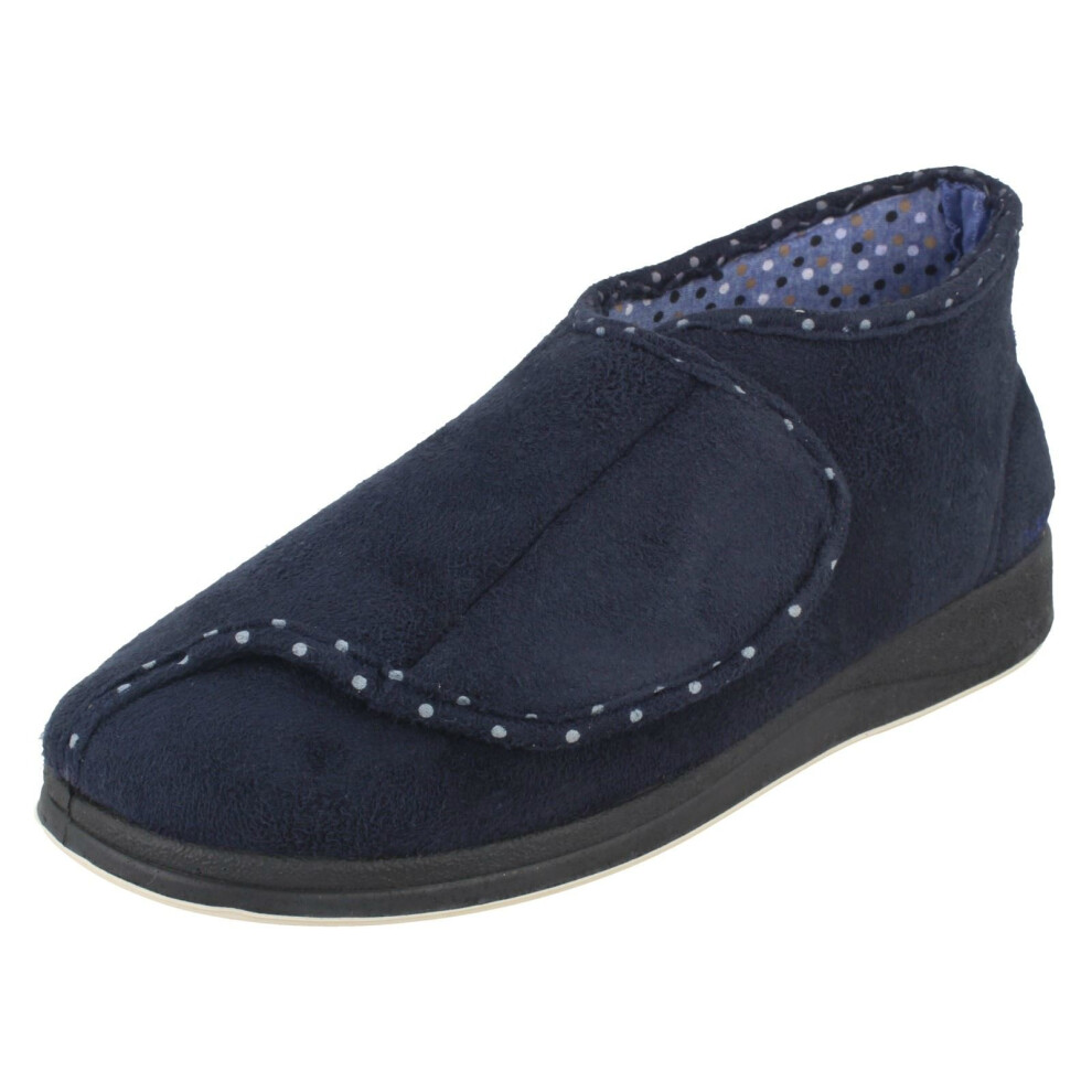 (UK 9, Navy (Blue)) Ladies Padders Wide Fitting Boot Style Slippers Cherish - EE Fit