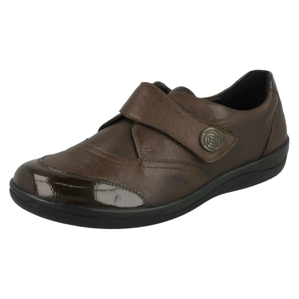 (UK 5.5, Brown) Ladies Padders Flat Shoes Gaby - E Fit