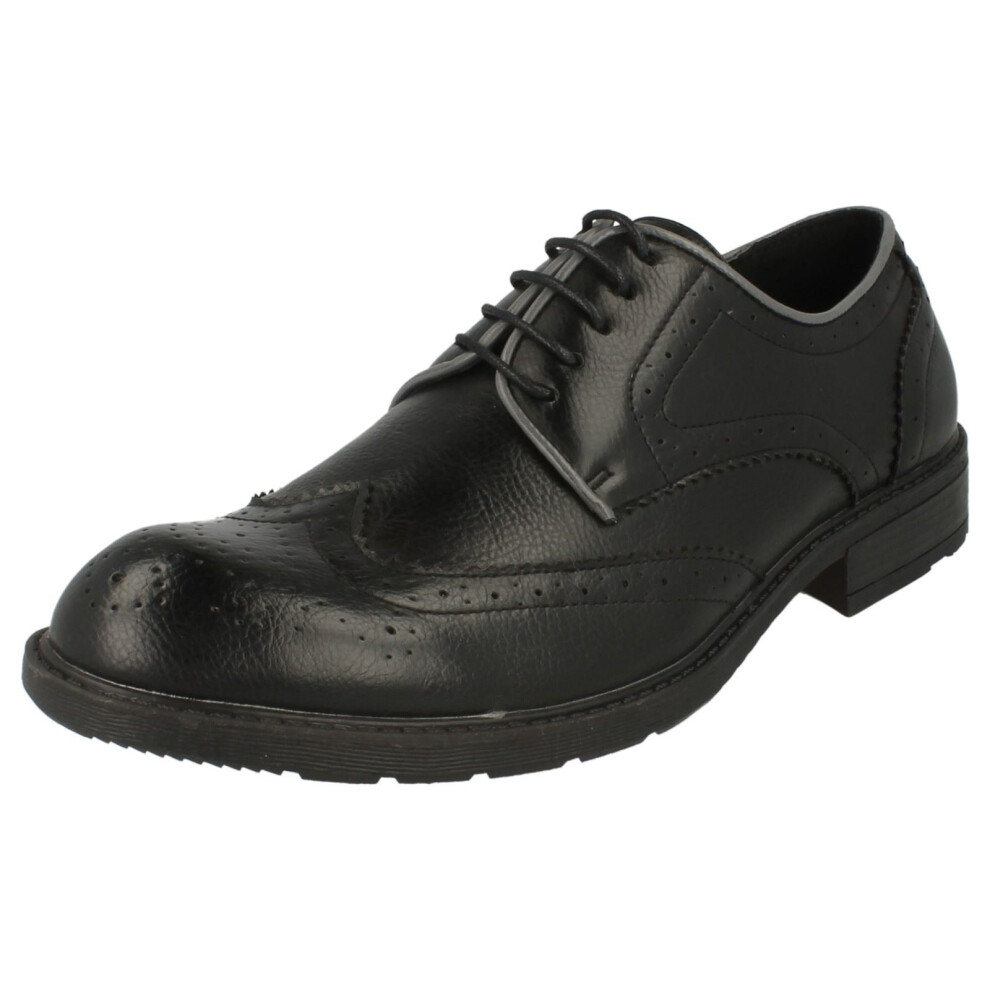 (UK 10, Black) Mens Maverick Low Heel Brogue Lace Up Shoes