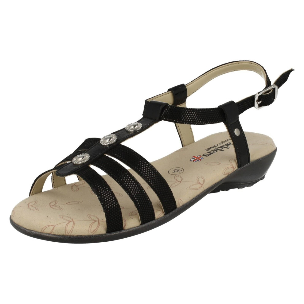 (UK 3, Black Combi (Black)) Ladies Padders T-Bar Sandals Pearl - E Fit