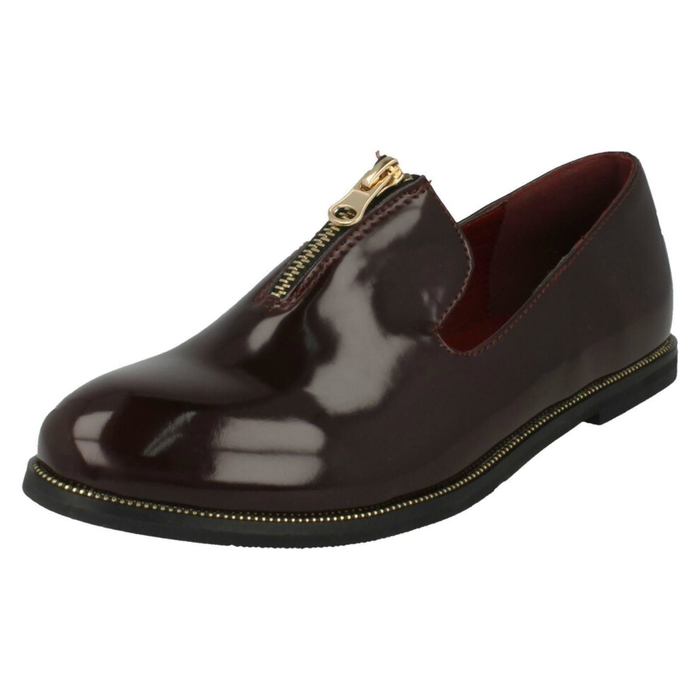 (UK 7, Burgundy (Red)) Ladies Down To Earth Zip Detail Loafer