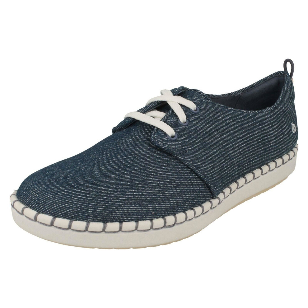 (UK 3.5, Denim (Blue)) Ladies Clarks Casual Lace Up Trainers Step Glow Lace - D Fit