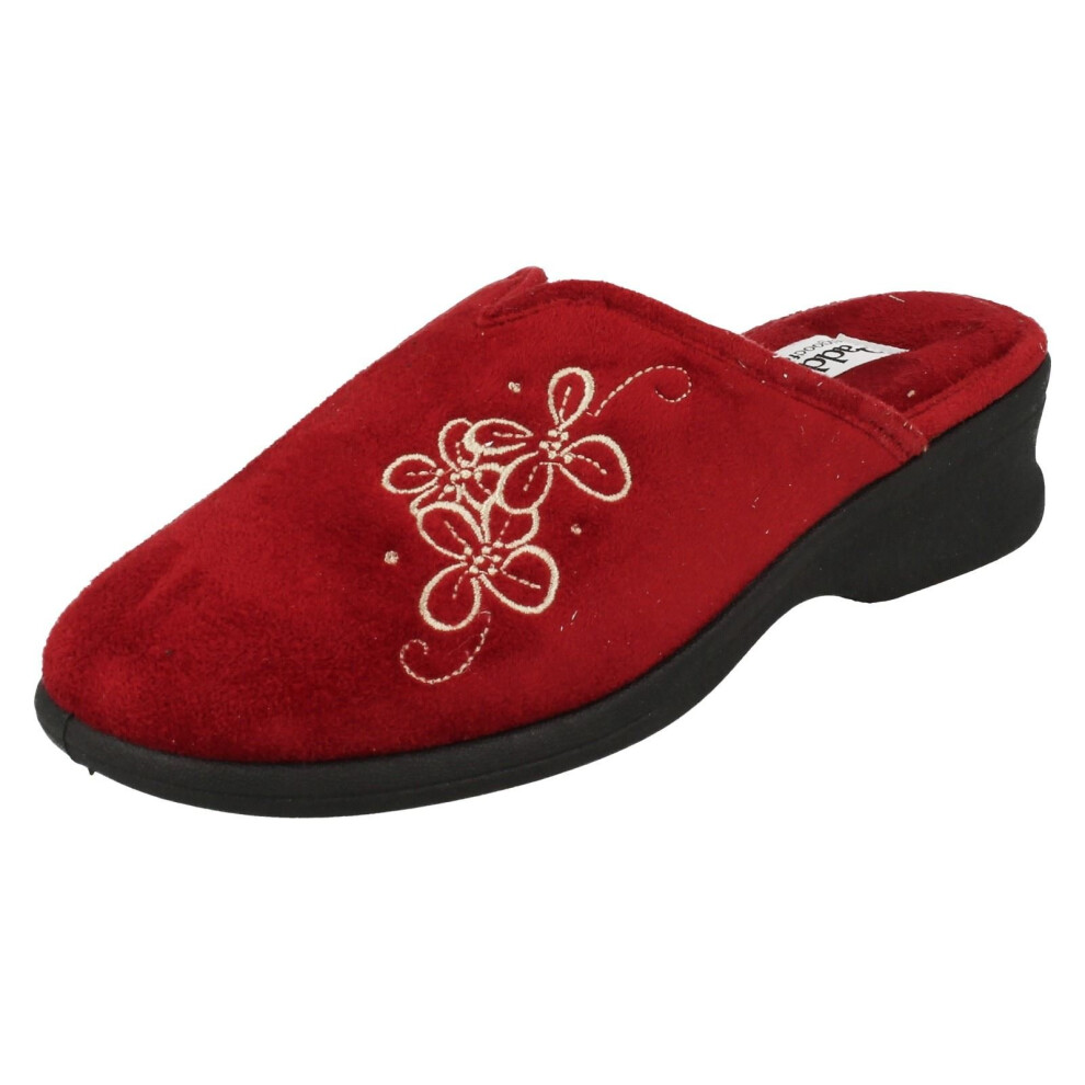 Padders (Uk 3, Red) Ladies Wedge Heel Slipper Sable - Ee Fit