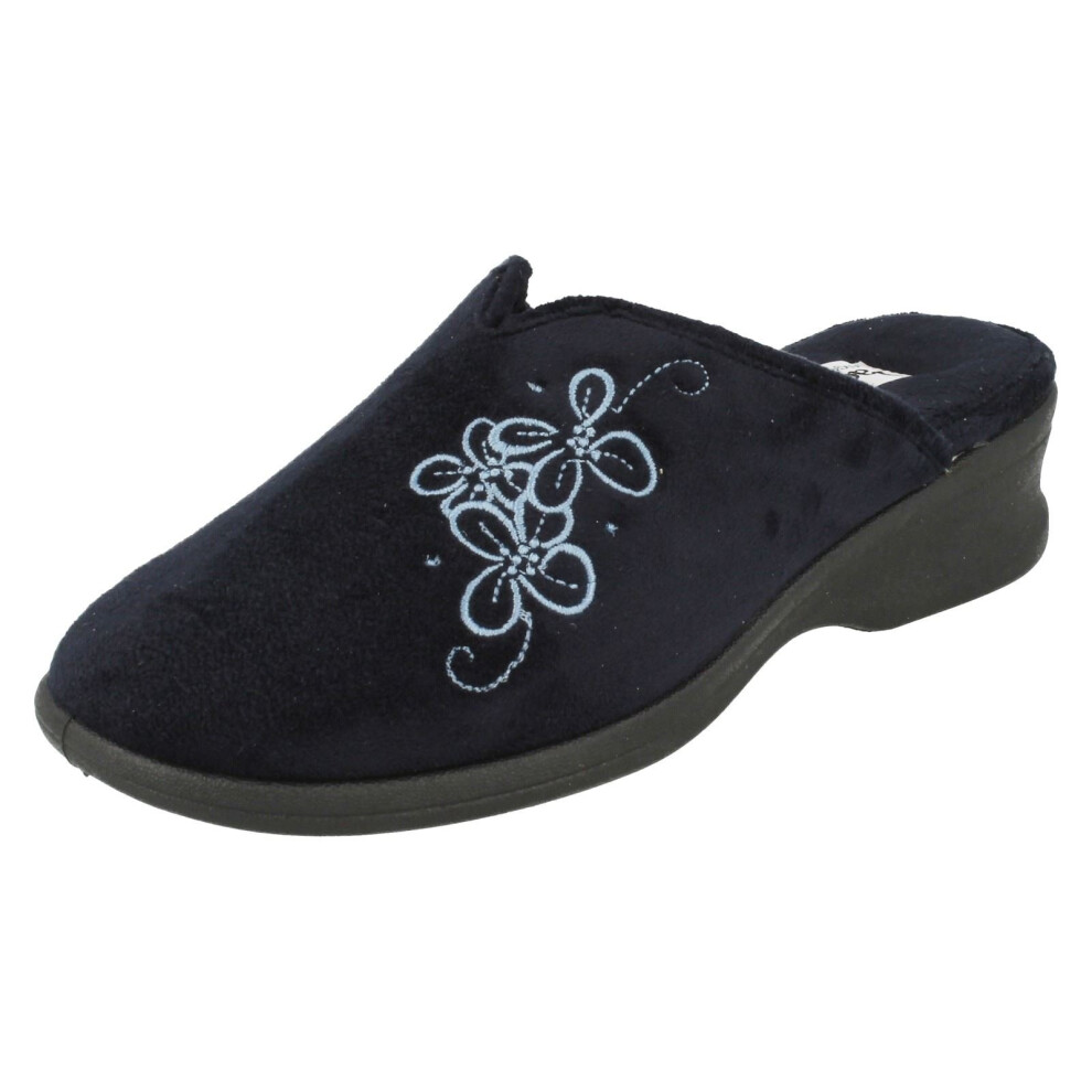 (UK 3, Navy (Blue)) Ladies Padders Wedge Heel Slipper Sable - EE Fit