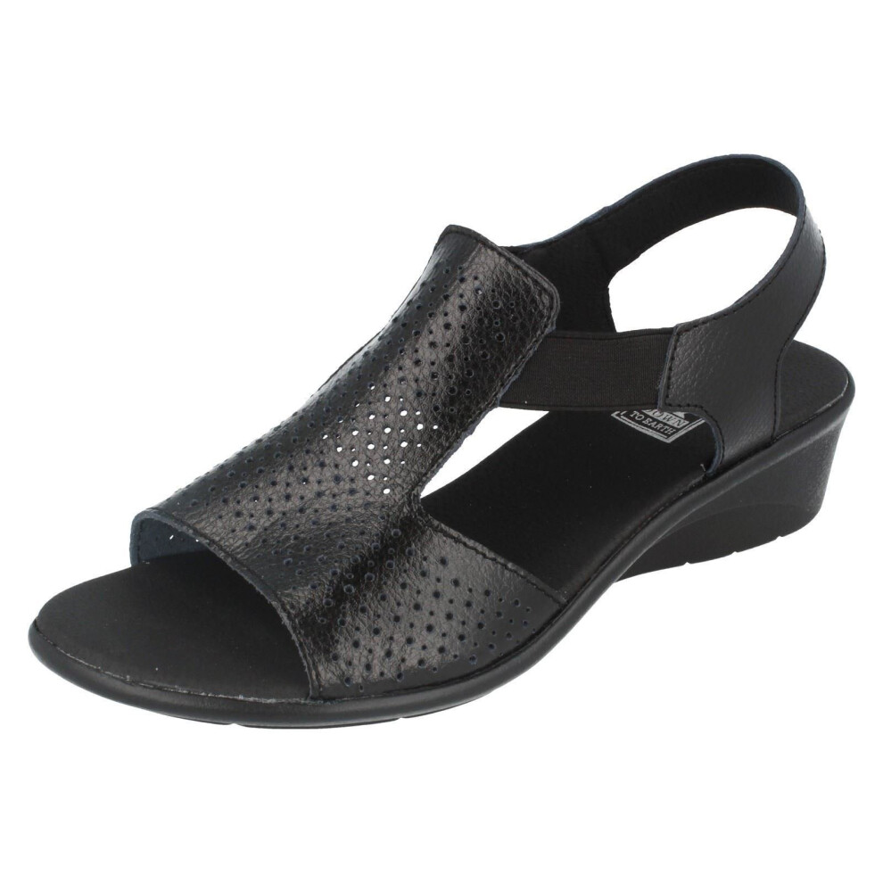 (UK 4, Black) Ladies Down To Earth Casual Wedge Sandals