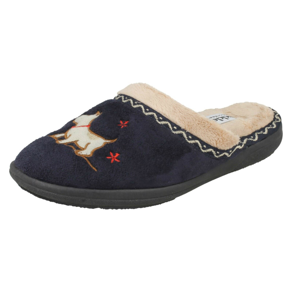 (UK 4, Navy (Blue)) Ladies Padders Wide Fitting Slipper Mules Scotty - EE Fit