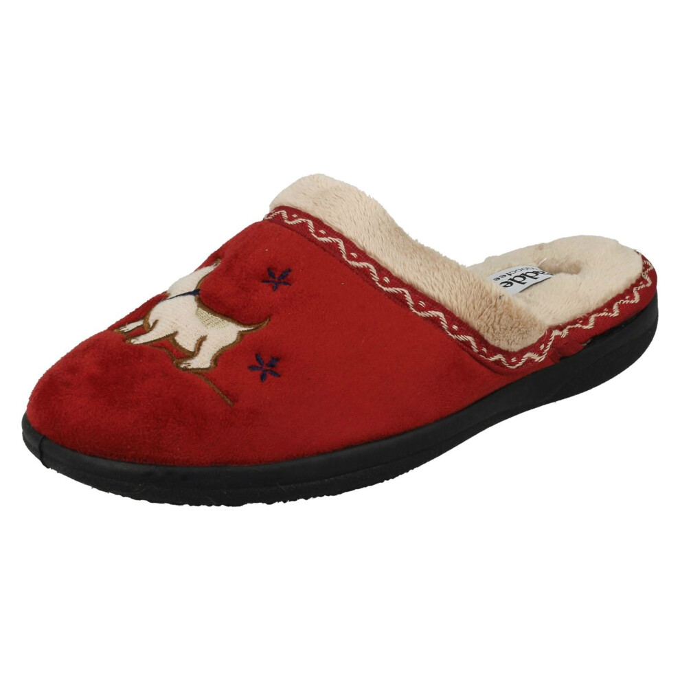 (UK 3, Red) Ladies Padders Wide Fitting Slipper Mules Scotty - EE Fit