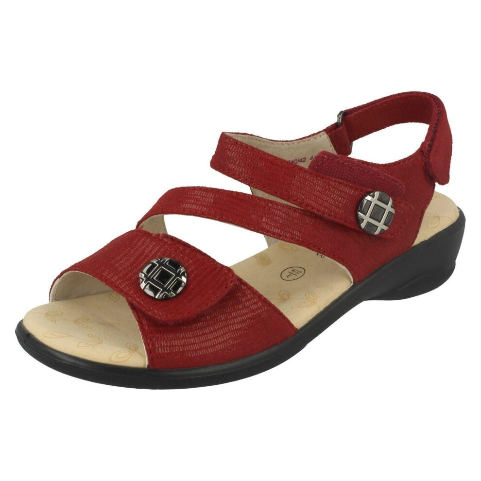 (UK 6.5, Red) Ladies Padders Strappy Sandals Vienna - E Fit