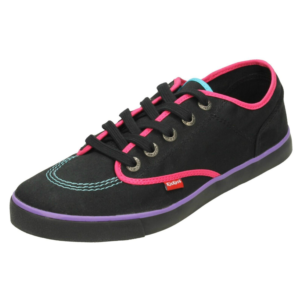 Ladies Kickers Sneakie Lace Up Canvas Shoes - Black Textile - UK Size 4 - EU Size 37 - US Size 6.5