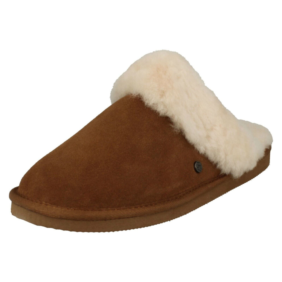 (UK 3-3.5, Camel (Brown)) Ladies Padders Sheepskin Mule Slippers Cosy - EE Fit