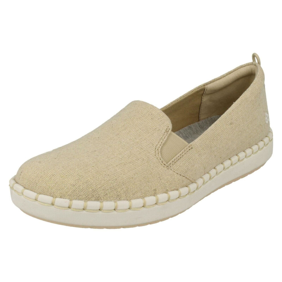 (UK 5, Soft Gold (Gold)) Ladies Cloud Steppers By Clarks Loafer Style Shoes Step Glow Slip - D Fit