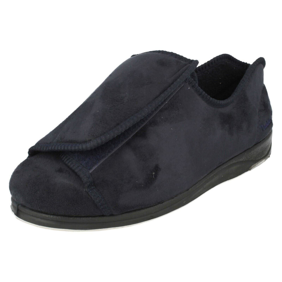 (UK 8, Navy (Blue)) Mens Padders Extra Wide Fitting Slippers Peter - HK Fit