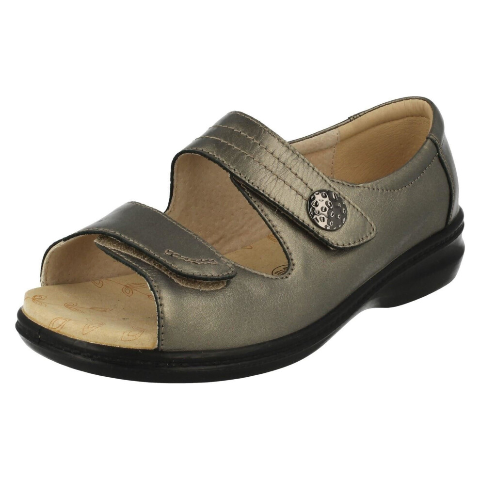 (UK 4.5, Pewter (Grey)) Ladies Padders Casual Sandals Shore2 - EEEE Fit