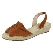 (UK 5, Tan (Beige)) Ladies Flowers Wedge Heel Slingback Ruched Vamp Sandals
